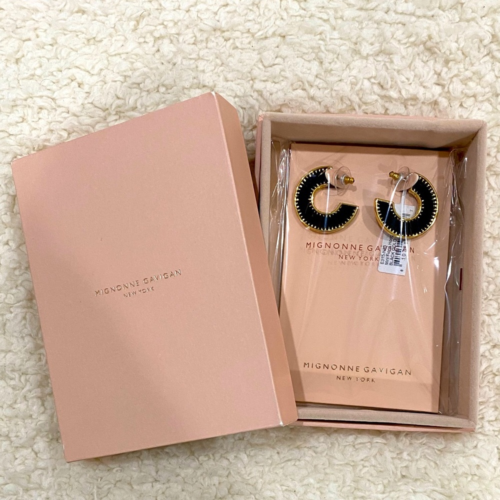 NWT: Mignonne Gavigan Nee York: Mini Fiona Hoops in Black and Gold